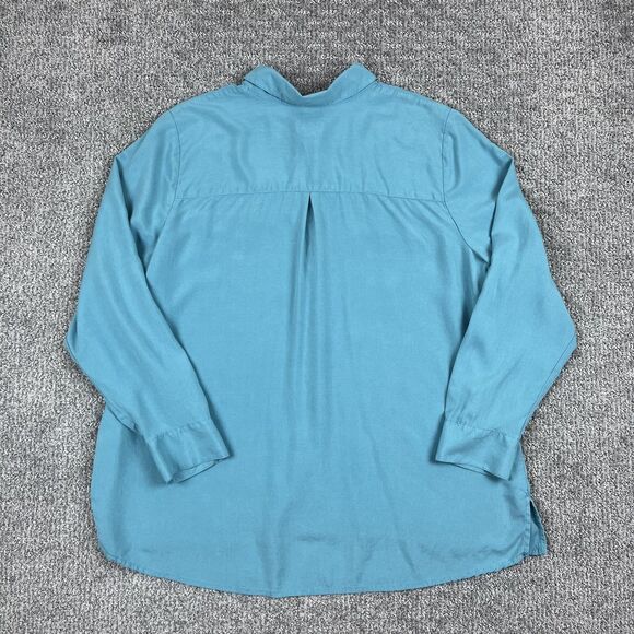 J Jill Shirt Womens Large Petite Teal 100% Silk Button Front Long Sleeve Collar - Picture 2 of 7
